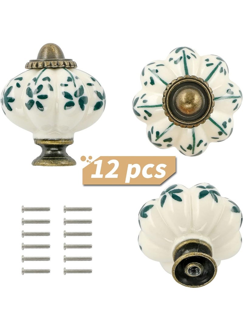 العاج والخضراء السيراميك المقابض 12 حزمة - القرنطين مجلس الوزراء المقابض ريترو Dresser المقابض - الدرج القديم يسحب مع المسامير لخزانة الخزانة الخزانة الدرج ومشروع DIY المنزل - Image 4